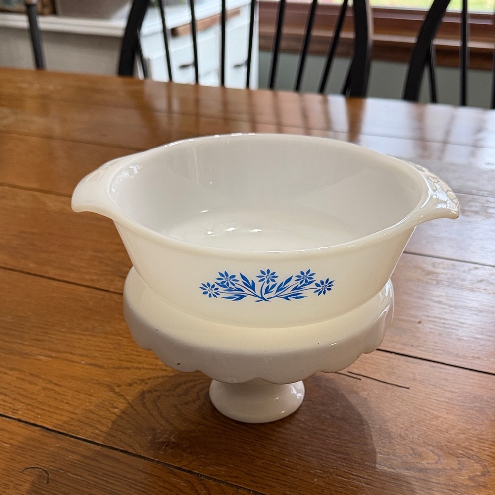 Vintage 1960s Fire King Anchor Hocking Casserole with Blue Cornflower